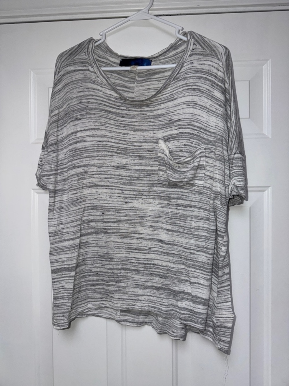 Francesca's Collections Striped Pocket Tee - Gray & White